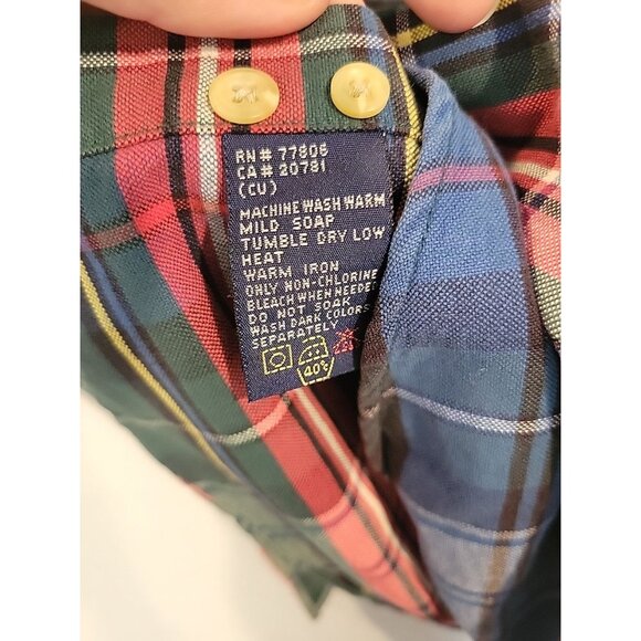 VTG Tommy Hilfiger Button Up Shirt L Crest Logo 90s Green Blue Plaid Long Sleeve - Picture 7 of 7